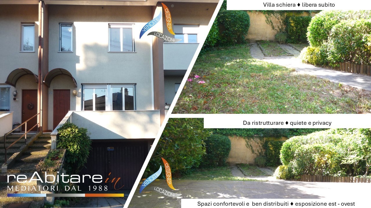 Villetta a schiera luminosa con giardino, terrazzo panoramico e box doppio